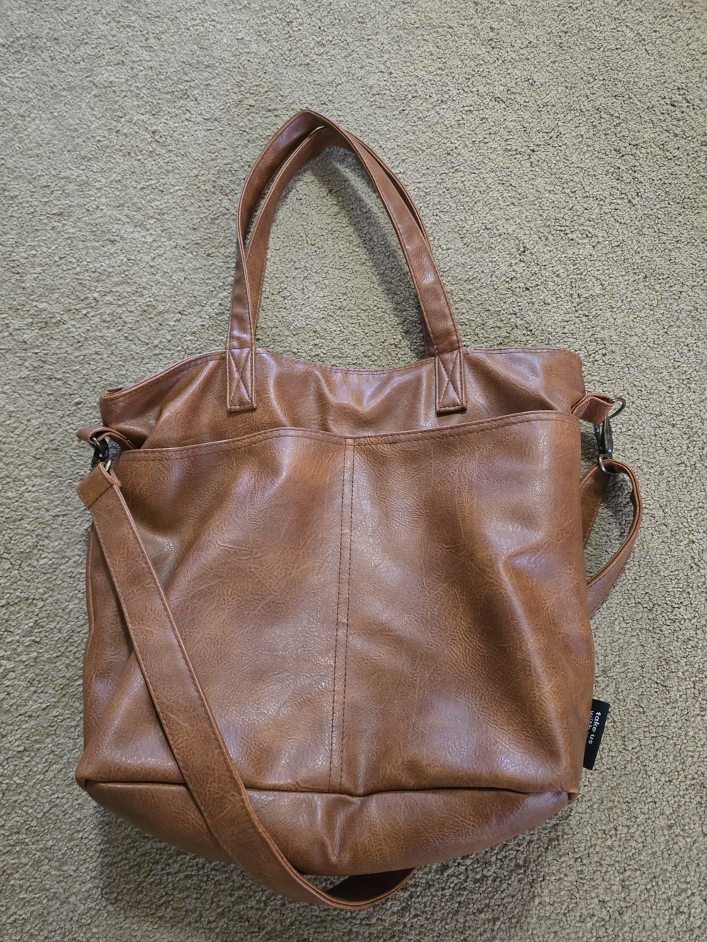 Simple Modern  Brown Vegn Leather Tote Bag with Shoulder Strap